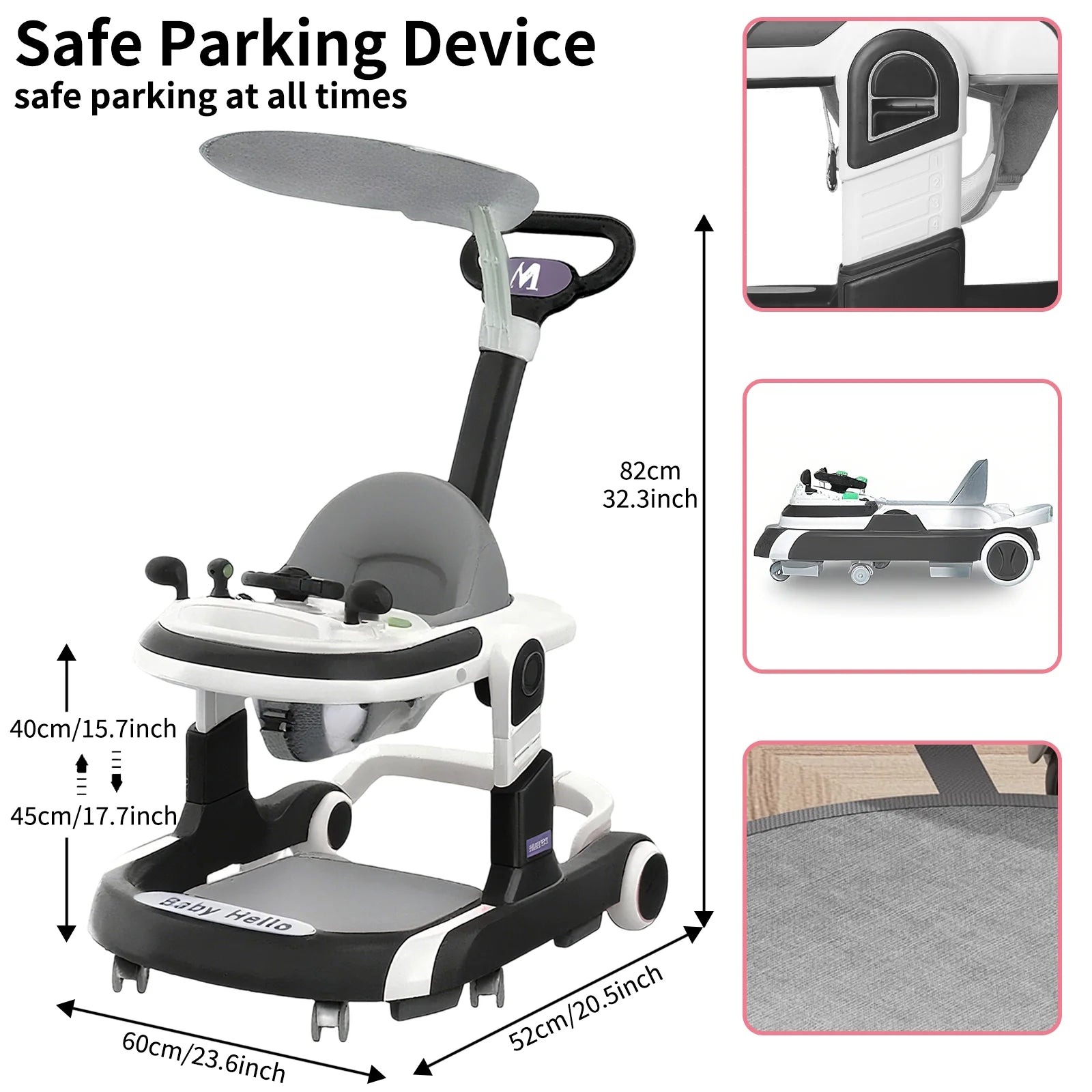 Multifunctional Baby Walker With Sunshade and Seat