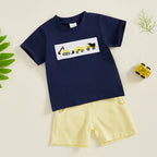 Toddler Baby Boy Shorts Set Tractor Embroidery
