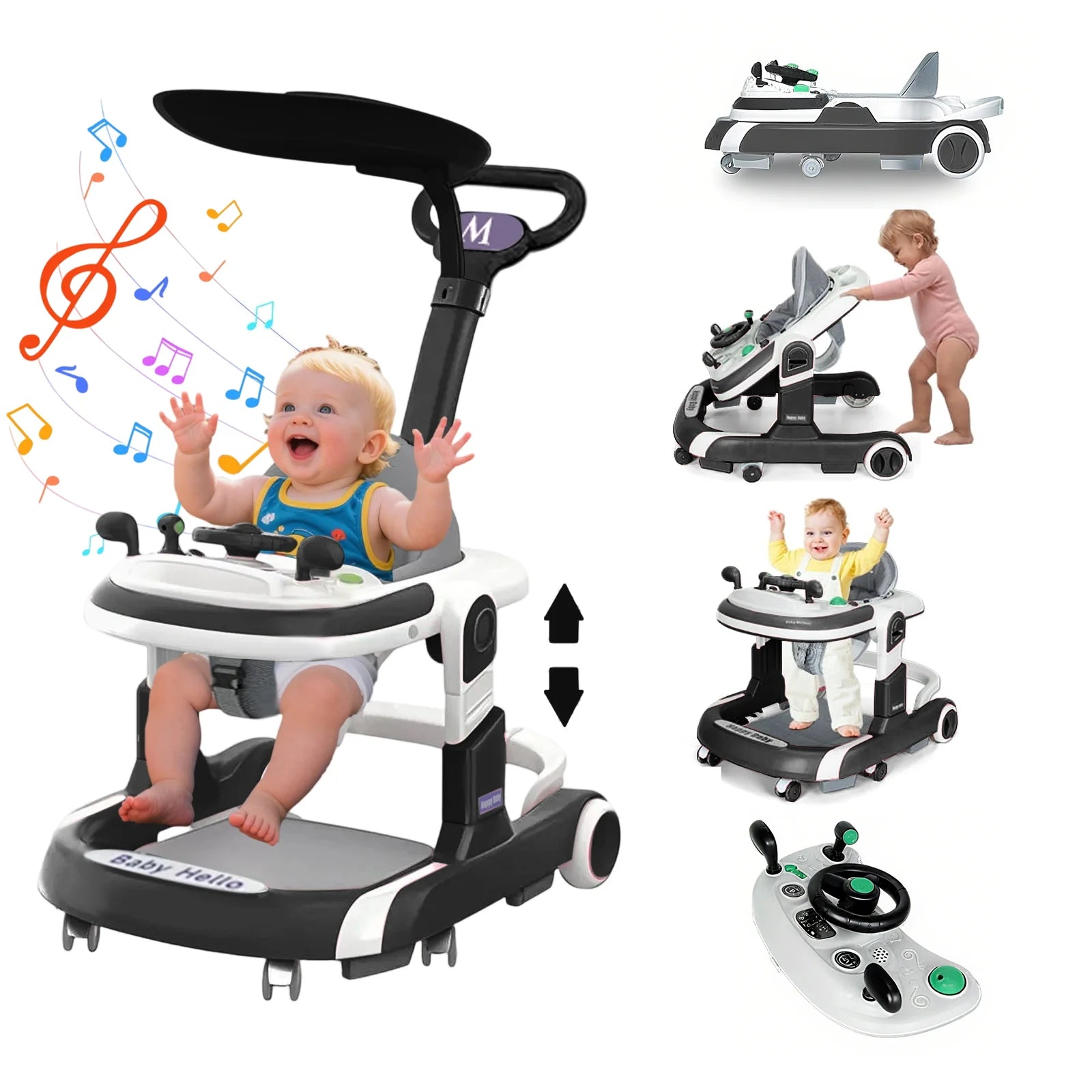 Multifunctional Baby Walker With Sunshade and Seat