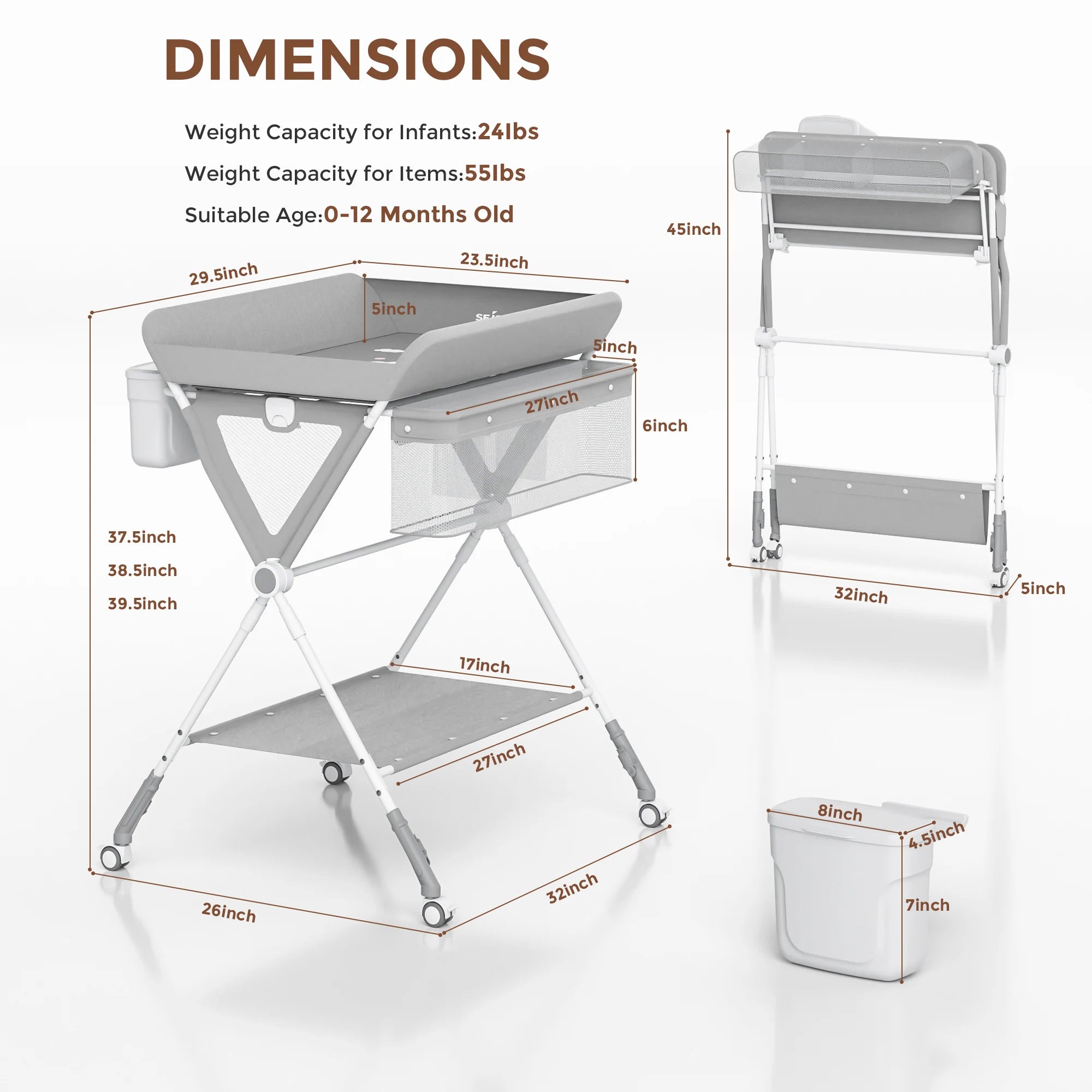 Baby Changing Table Foldable Changing Table Wheels