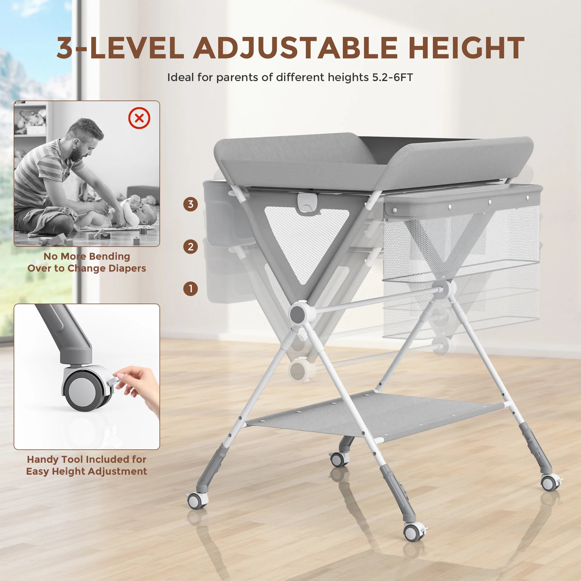 Baby Changing Table Foldable Changing Table Wheels