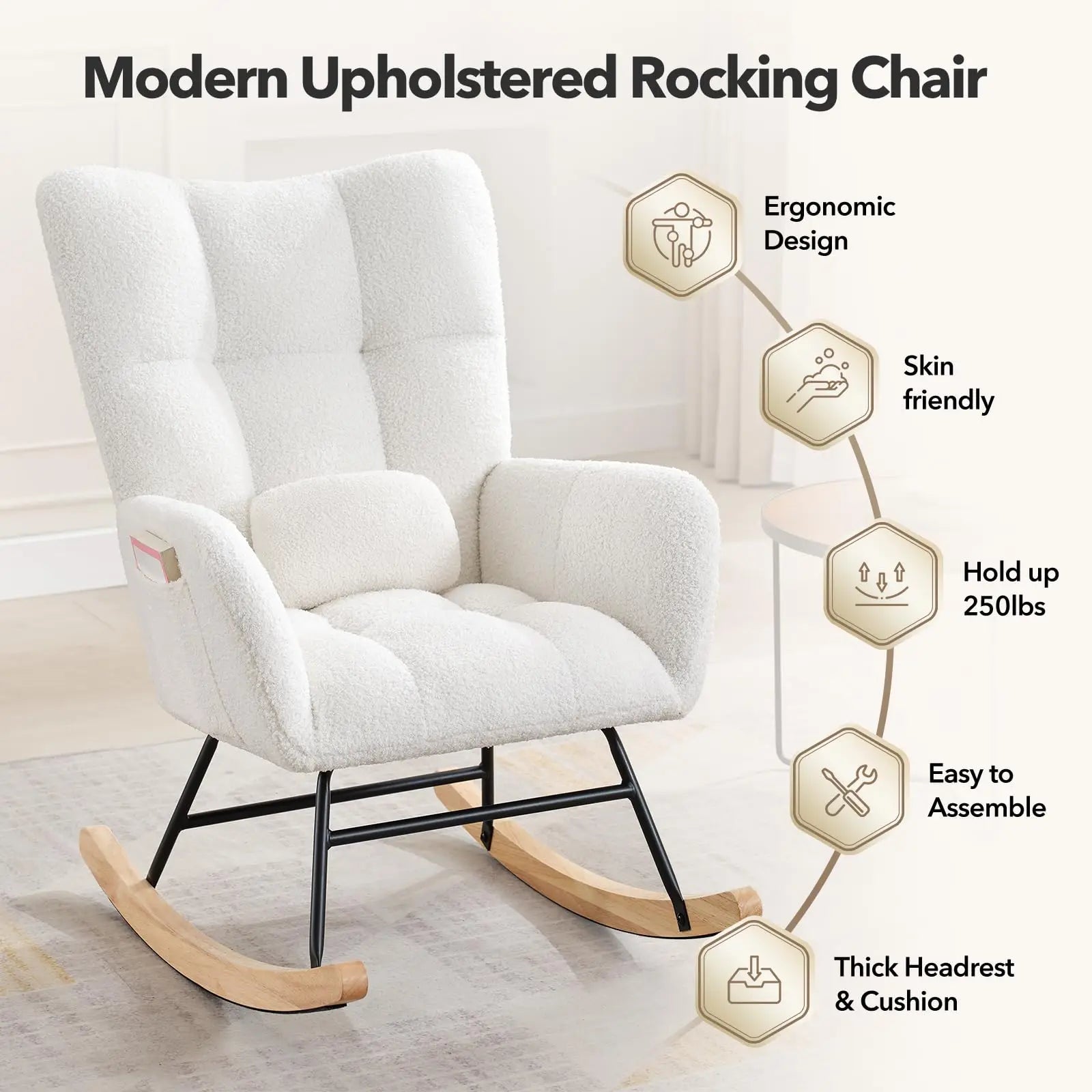 Teddy Upholstered Glider Rocker Rocking Accent Chair