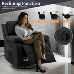 Swivel Rocking Recliner Chair, Small Space Glider Recliner with Side Pockets, Upholstered Fabric for Nursery & Living Room