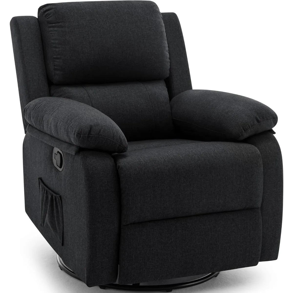 Swivel Rocking Recliner Chair, Small Space Glider Recliner with Side Pockets, Upholstered Fabric for Nursery & Living Room