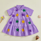 Toddler Mardi Gras Dress with Sequin Star Detail