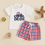 Boys Dinosaur Print T-shirt and Plaid Shorts