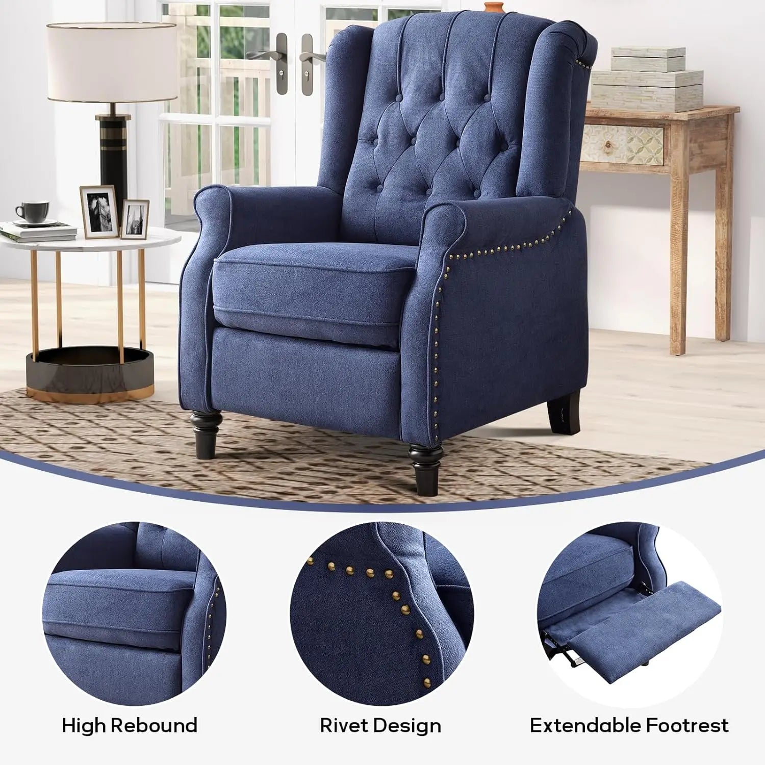 Push Back Recliner Chair Fabric Lounge Armchair