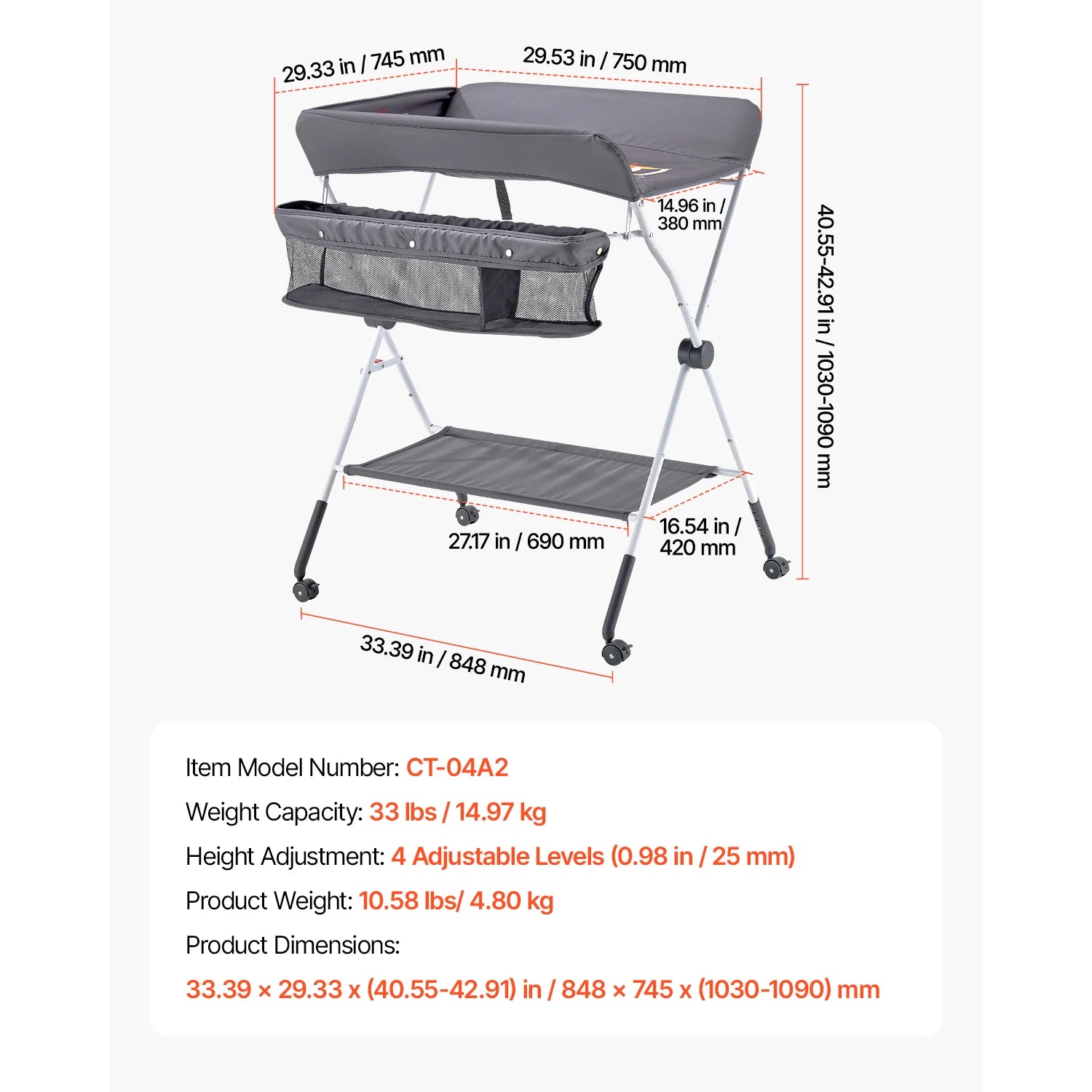 Baby Changing Table Foldable Diaper Change Station