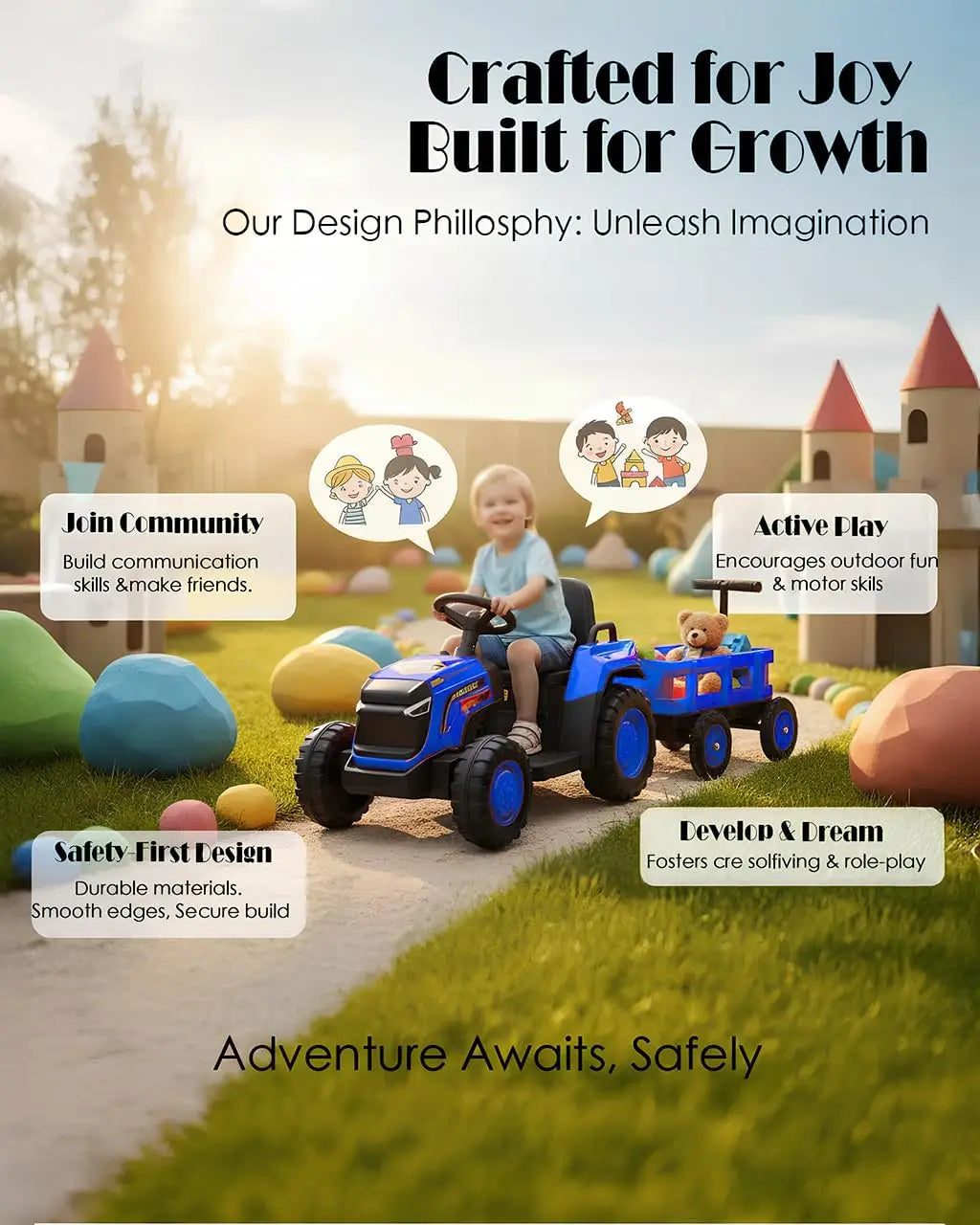 Ride on Tractor with Detachable Garden Cart