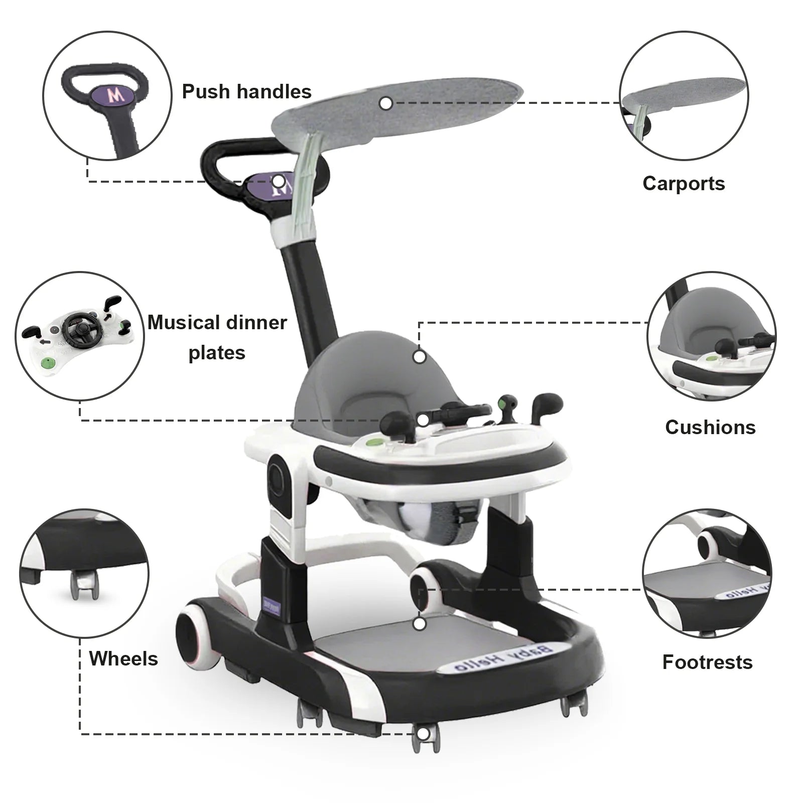Multifunctional Baby Walker With Sunshade and Seat