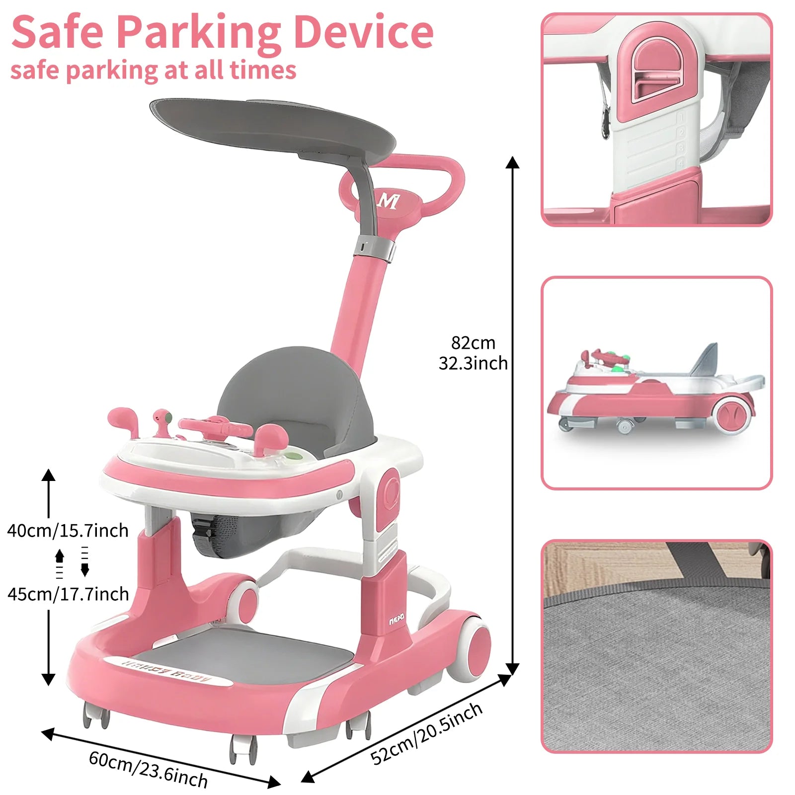 Multifunctional Baby Walker With Sunshade and Seat