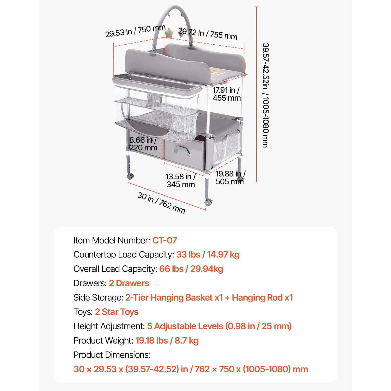 Baby Changing Table Foldable Diaper Change Station