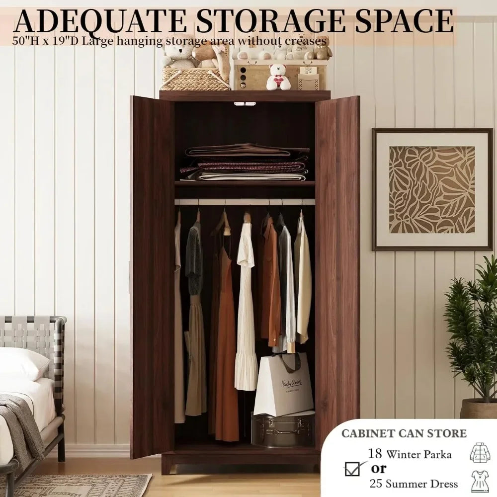 Wooden Bedroom Armoire with Hanging Rod And Door
